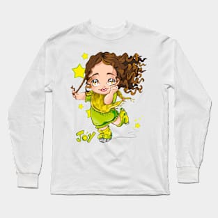 Cute girl playing roller skates | Joy Long Sleeve T-Shirt